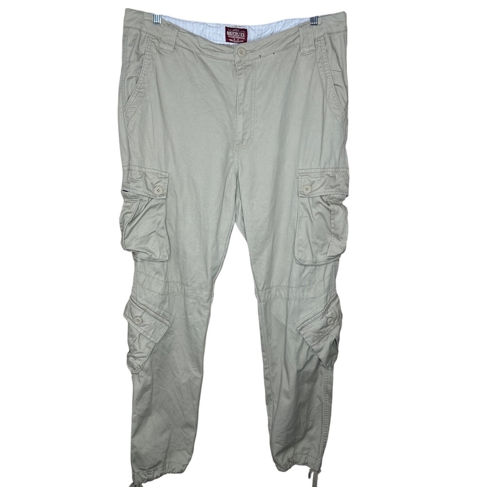 Matchstick Men Khaki Tan Cotton Multi Pocket Tactical Cargo Pants Size 40x32 Y2K